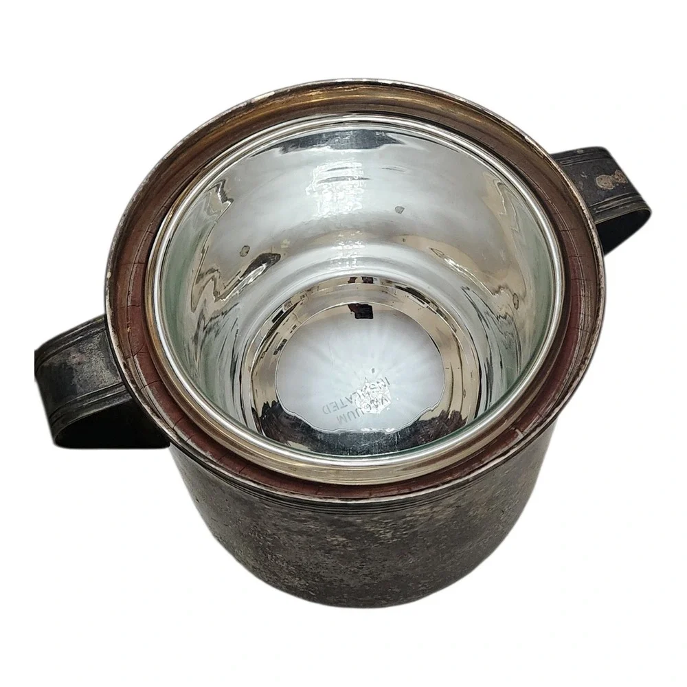Mueck-Cary Silverplate Ice Bucket Vacuum Insulated Glass‎ Liner Vintage Barware